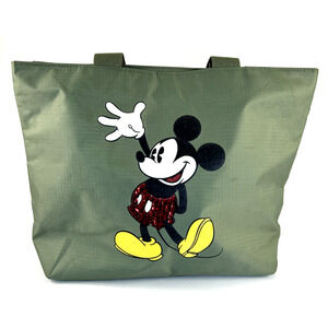 Walt Disney Sequence Sparkle Mickey Mouse Zipper Tote Bag  Green